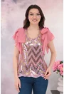 Bluza eleganta roz cu paiete si fundite pe maneci