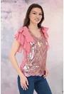 Bluza eleganta roz cu paiete si fundite pe maneci