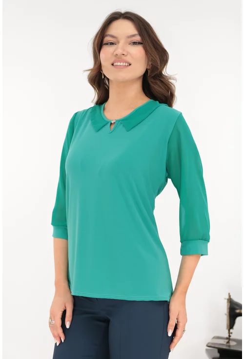 Bluza eleganta turcoaz cu guleras