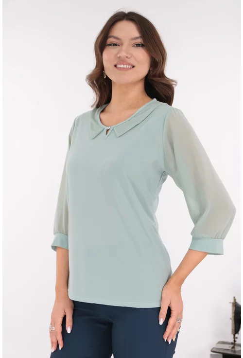 Bluza eleganta verde-aqua cu guleras