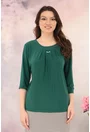 Bluza eleganta verde cu pliuri si accesoriu argintiu la decolteu