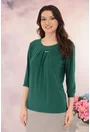 Bluza eleganta verde cu pliuri si accesoriu argintiu la decolteu