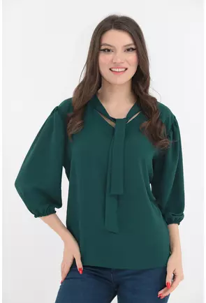 Bluza eleganta verde-smarald cu fundita la decolteu