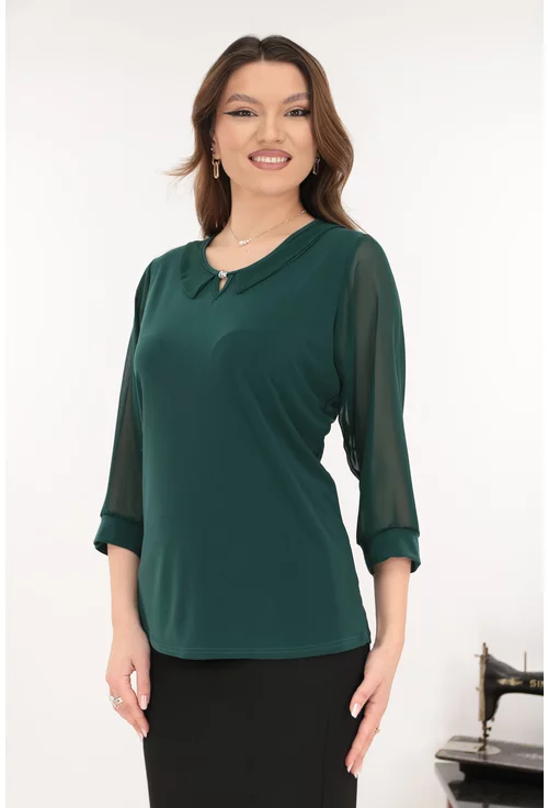 Bluza eleganta verde-smarald cu guleras