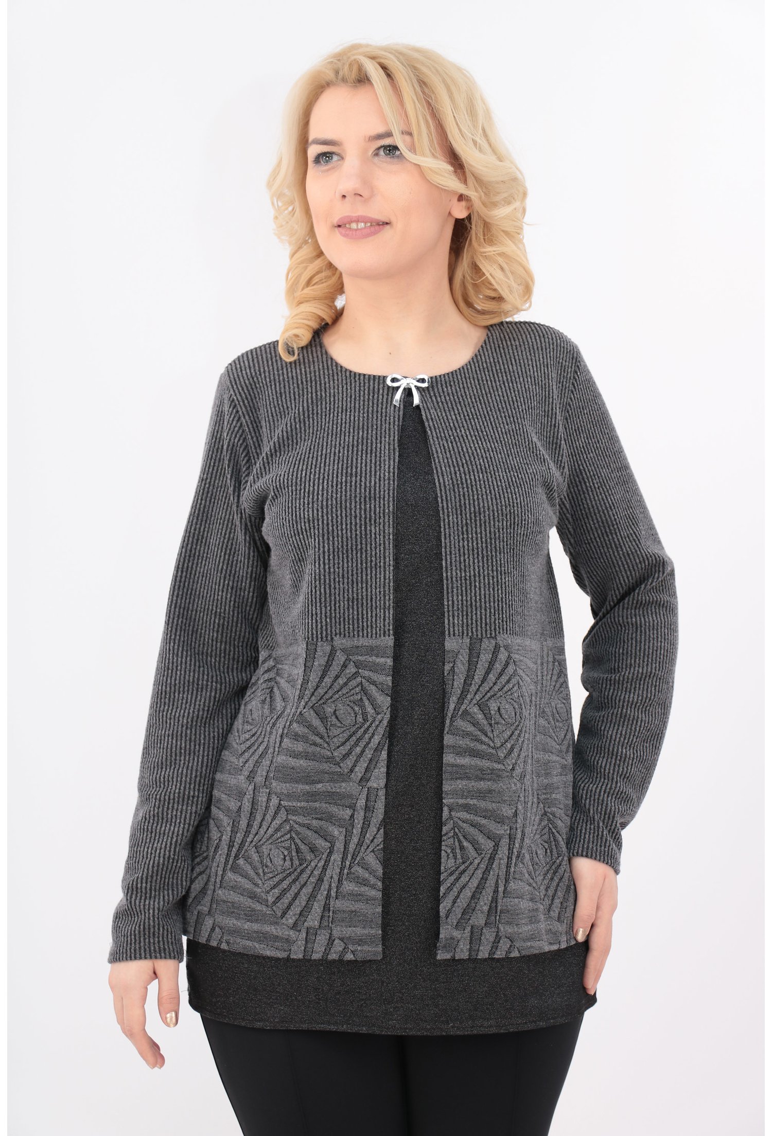 Bluza gri cu negru cu aspect suprapus