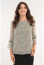 Bluza gri cu print abstract si volanase la maneci