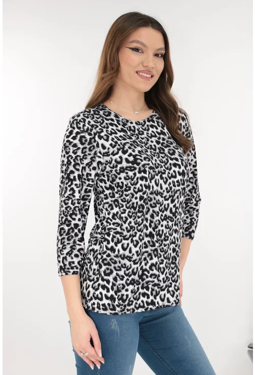 Bluza gri din bumbac cu animal print