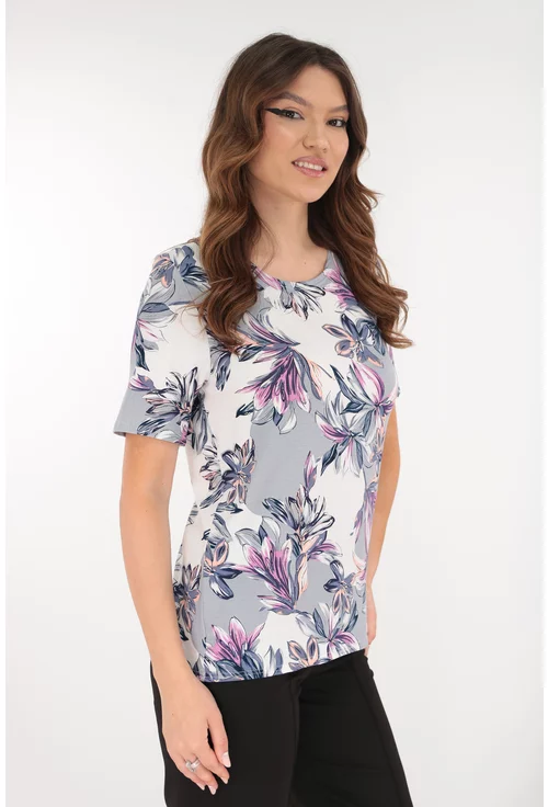 Bluza gri din vascoza cu print floral roz