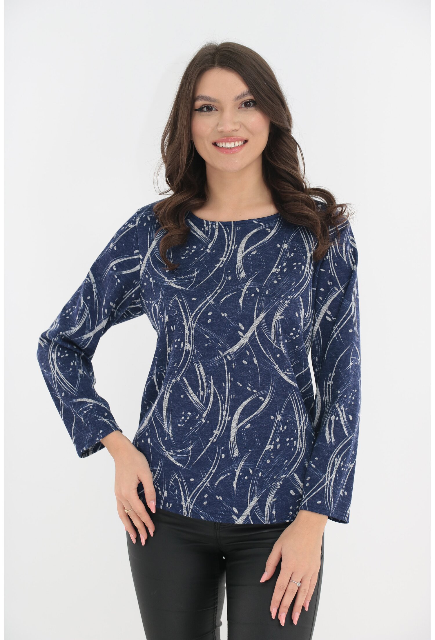 Bluza indigo din jerse cu print abstract gri