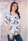 Bluza lejera alba cu imprimeu abstract roz-albastru