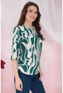 Bluza lejera bej cu imprimeu abstract verde