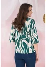 Bluza lejera bej cu imprimeu abstract verde
