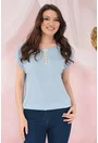 Bluza lejera bleu cu broderie la decolteu si elastic la tiv