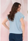 Bluza lejera bleu cu broderie la decolteu si elastic la tiv