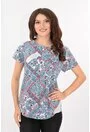 Bluza lejera bleu cu carouri rosii si flori
