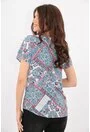 Bluza lejera bleu cu carouri rosii si flori