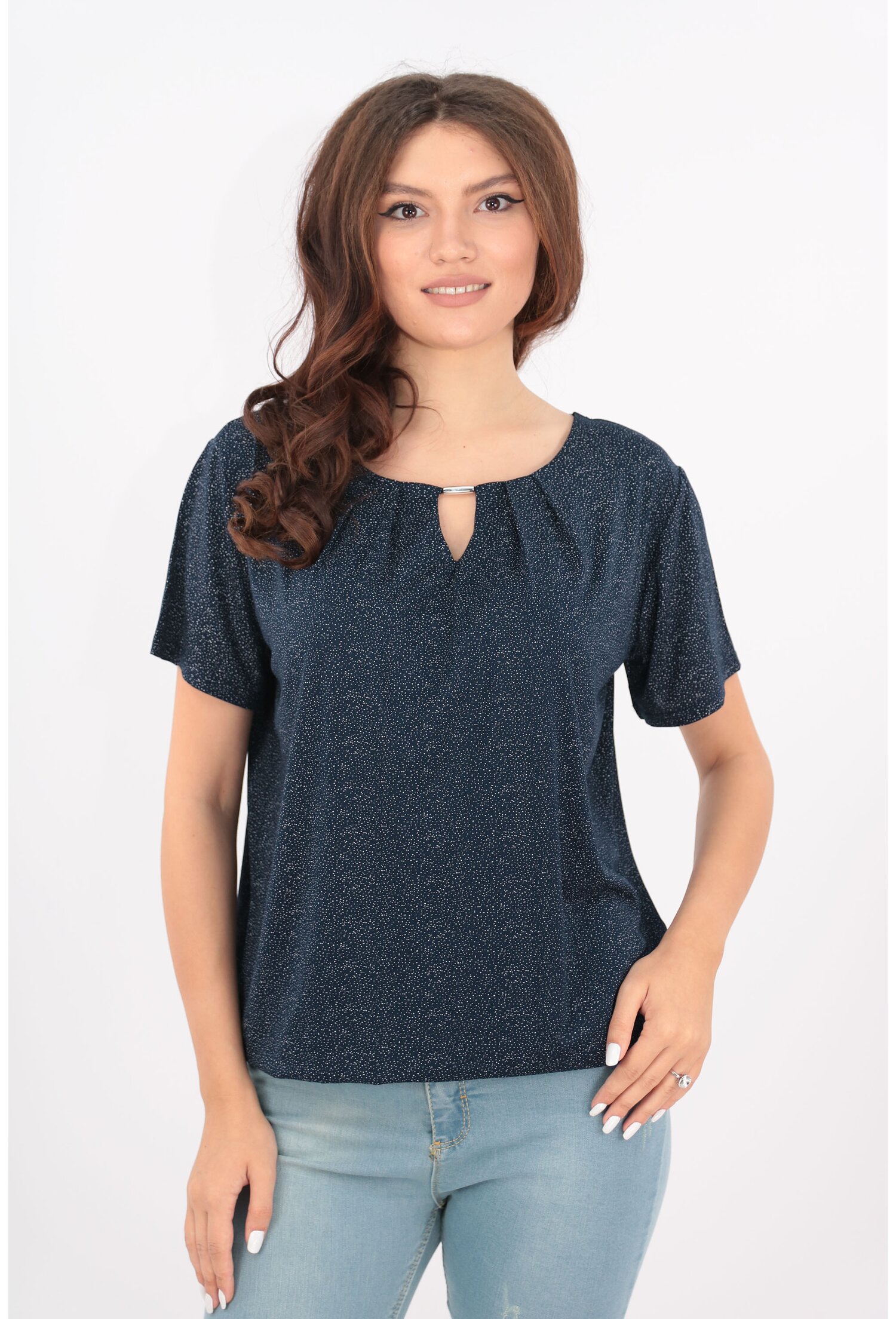 Bluza lejera bleumarin din vascoza cu puncte albe