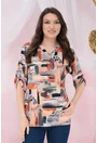 Bluza lejera caramizie cu imprimeu abstract negru