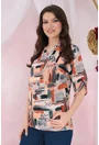 Bluza lejera caramizie cu imprimeu abstract negru