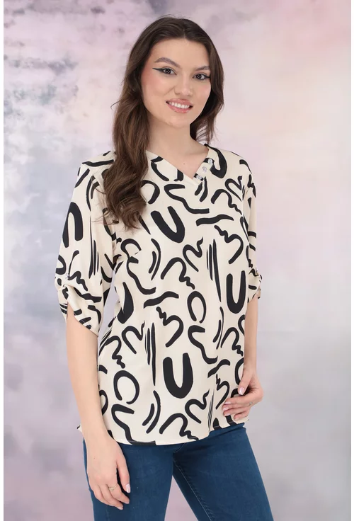 Bluza lejera crem cu imprimeu abstract negru