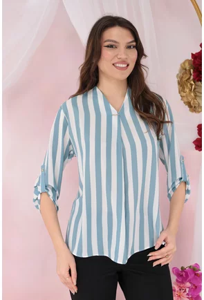 Bluza lejera cu anchior si dungi bleu-albe