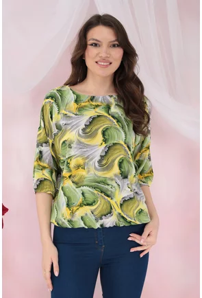 Bluza lejera cu imprimeu abstract gri-verde