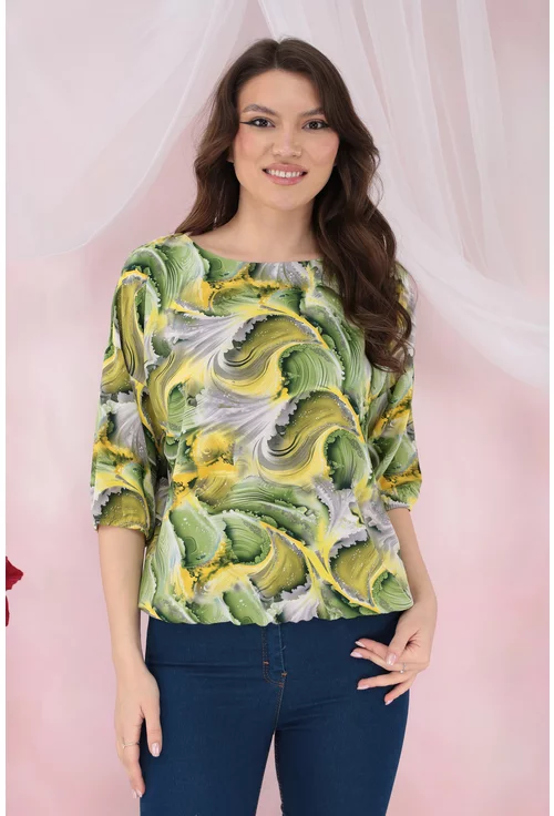 Bluza lejera cu imprimeu abstract gri-verde