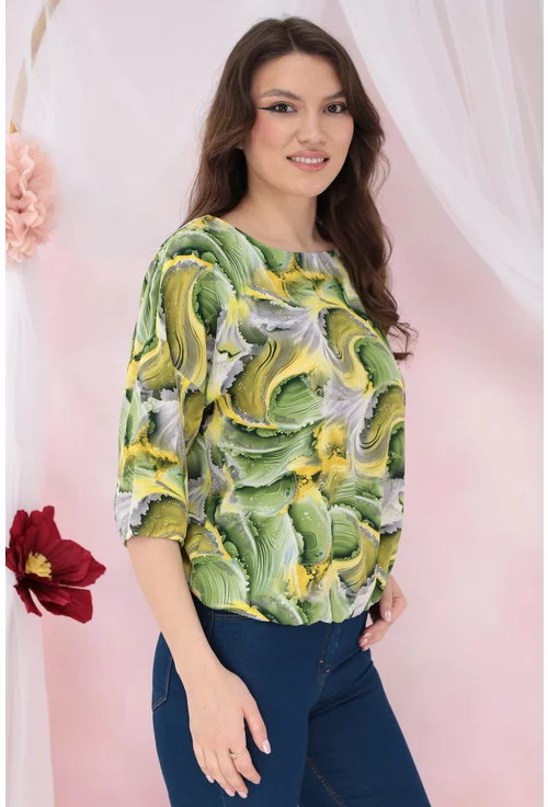 Bluza lejera cu imprimeu abstract gri-verde
