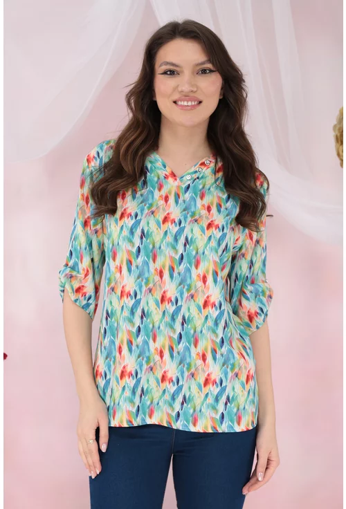 Bluza lejera cu imprimeu floral corai-albastru