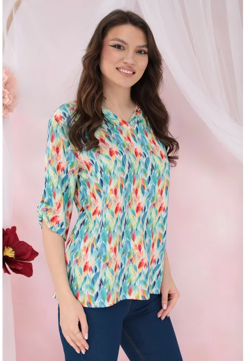 Bluza lejera cu imprimeu floral corai-albastru