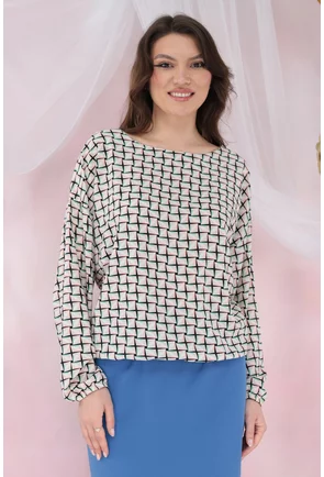 Bluza lejera cu imprimeu geometric bej