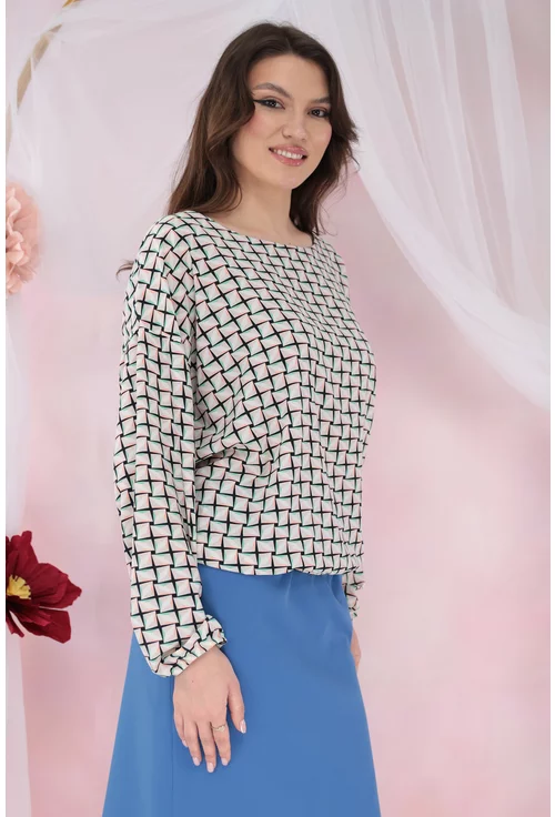Bluza lejera cu imprimeu geometric bej