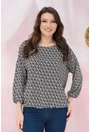 Bluza lejera cu imprimeu geometric bej-negru