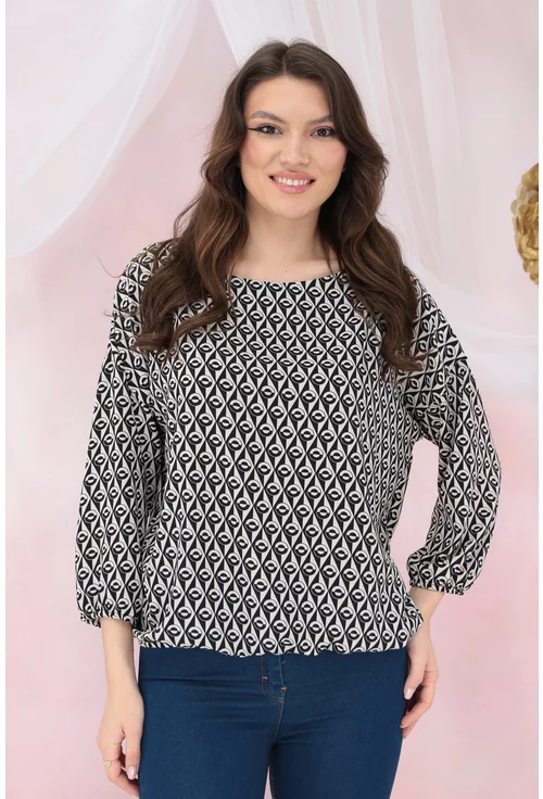Bluza lejera cu imprimeu geometric bej-negru