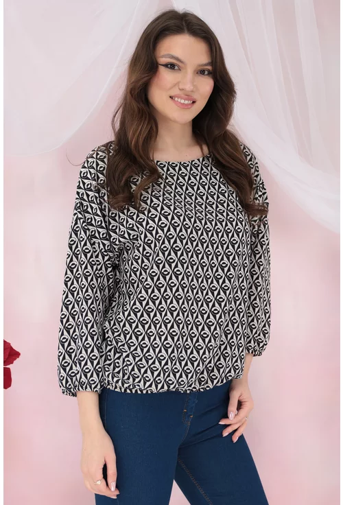 Bluza lejera cu imprimeu geometric bej-negru