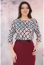 Bluza lejera cu imprimeu geometric roz-bleu