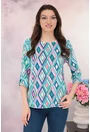 Bluza lejera cu imprimeu geometric roz-verde