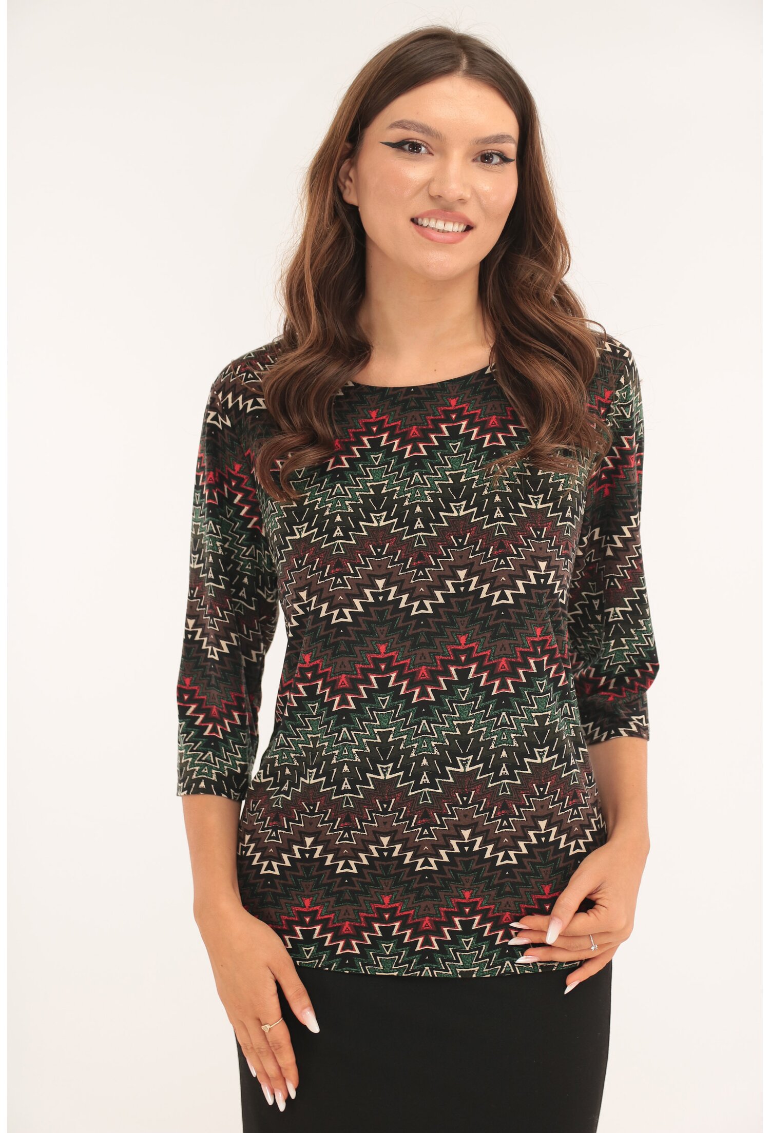 Bluza lejera cu imprimeu multicolor in zig-zag