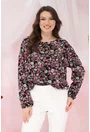 Bluza lejera neagra cu imprimeu floral roz