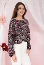 Bluza lejera neagra cu imprimeu floral roz