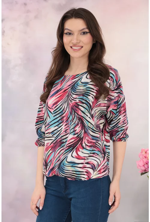 Bluza lejera roz cu imprimeu abstract multicolor