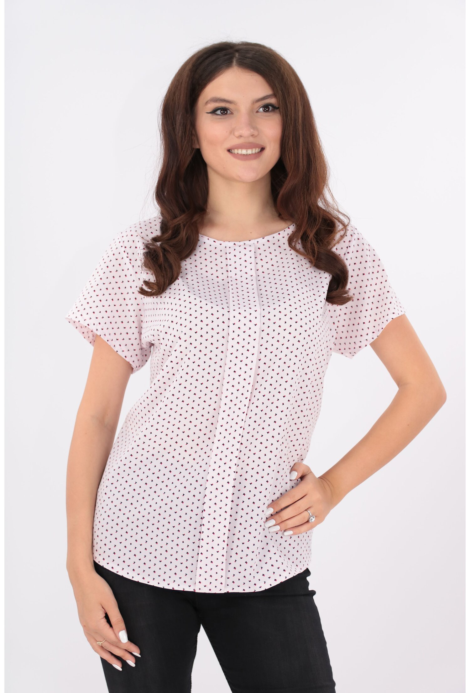 Bluza lejera roz cu print discret rosu
