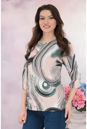 Bluza lejera verde cu imprimeu abstract crem