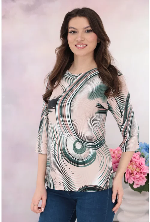 Bluza lejera verde cu imprimeu abstract crem