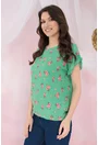 Bluza lejera verde cu print floral corai