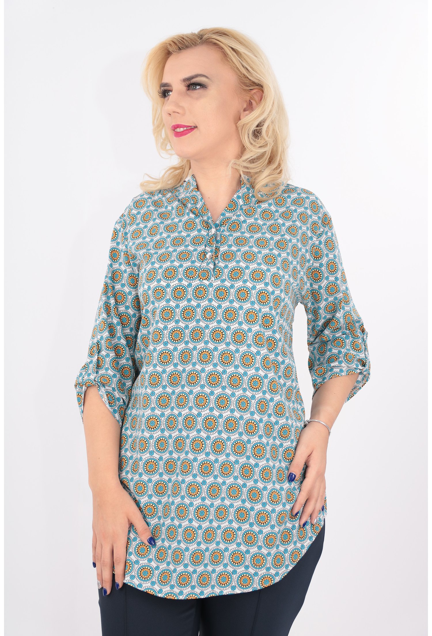 Bluza lunga cu print multicolor
