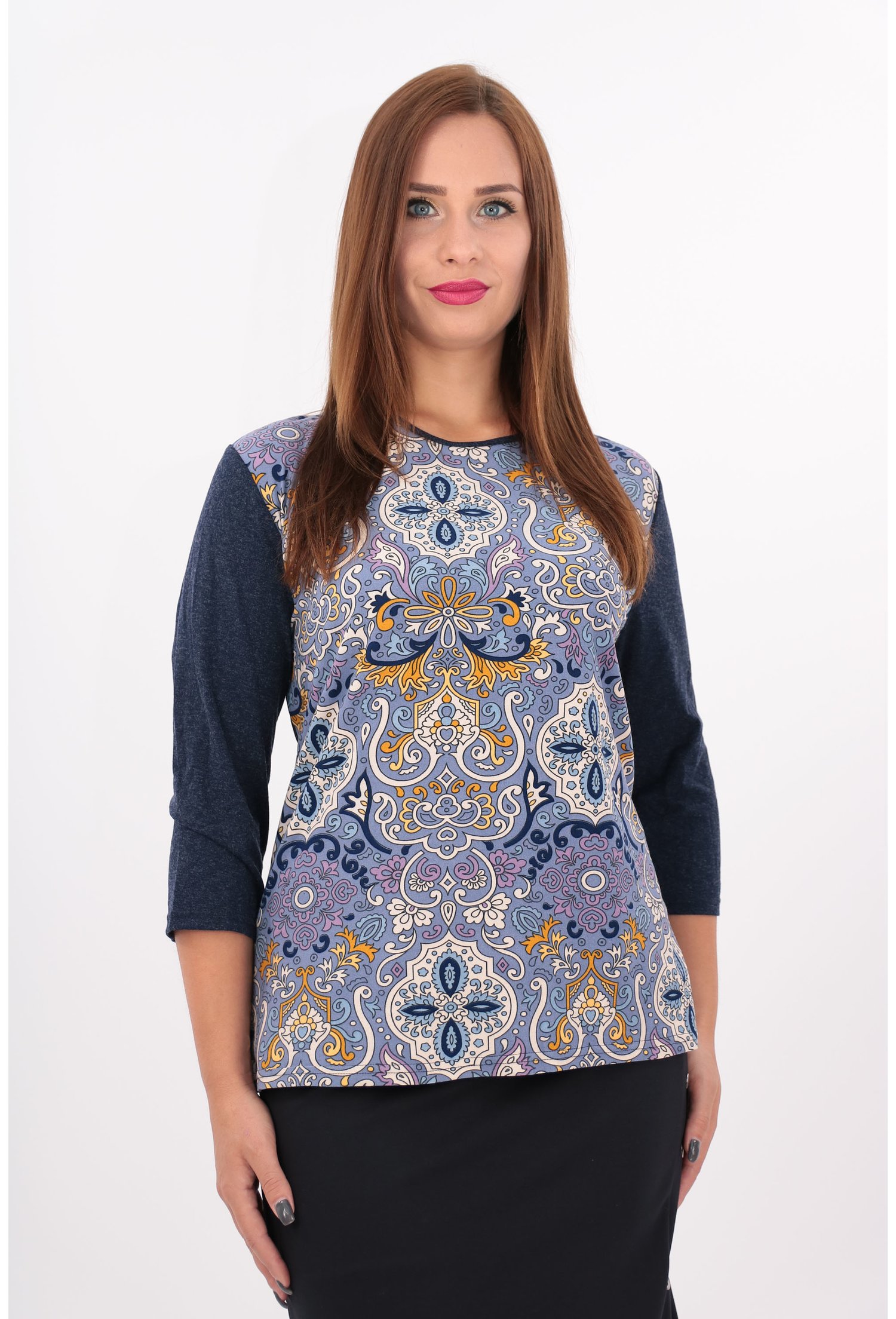 Bluza mov cu print floral multicolor