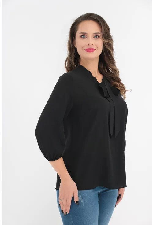 Bluza neagra cu fundita si maneci 3/4