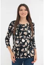 Bluza neagra cu imprimeu abstract alb-bej