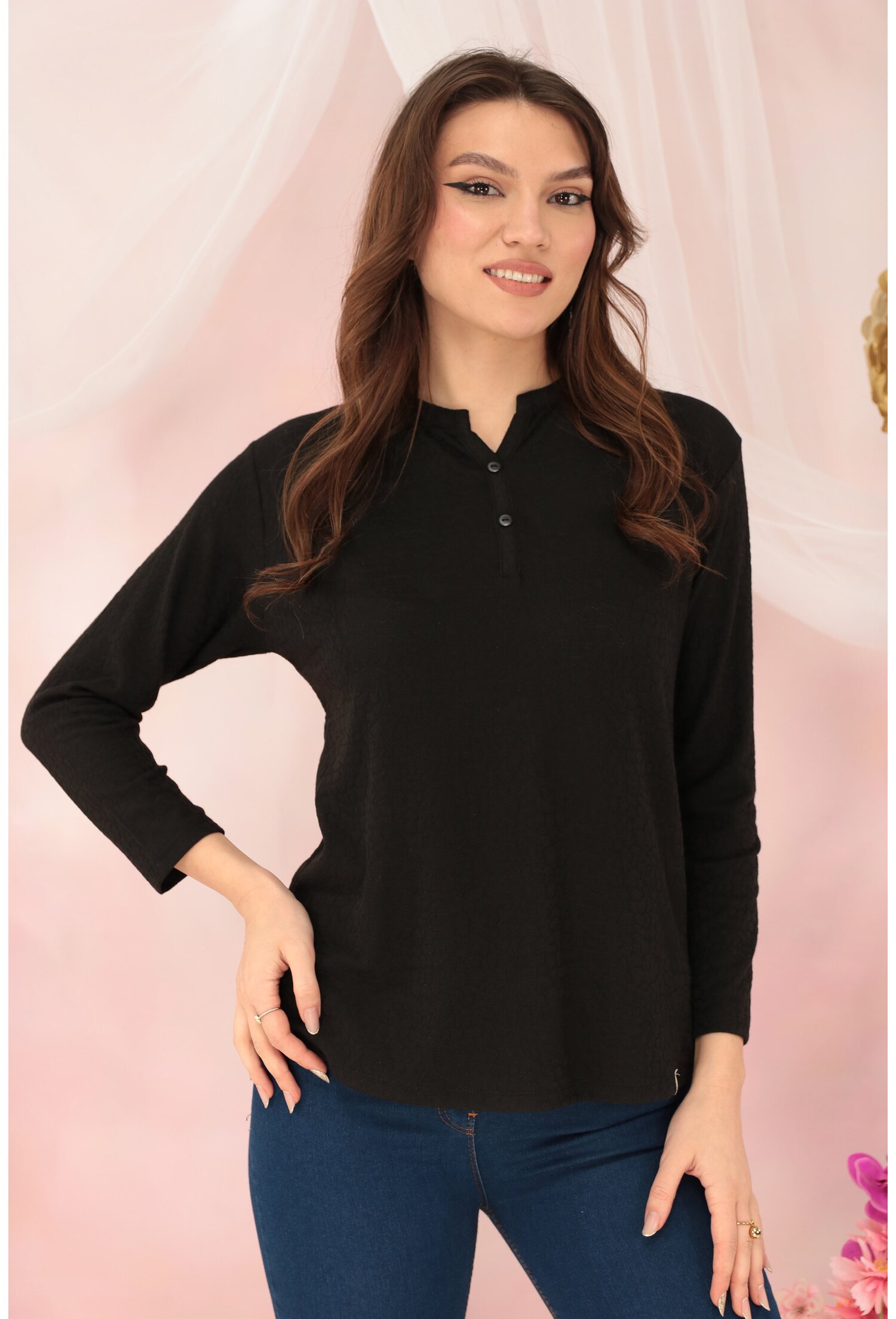 Bluza neagra din bumbac texturat